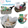 Kosze z wikliny papierowej z różnymi produktami