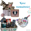 Kosze z wikliny papierowej z różnymi produktami